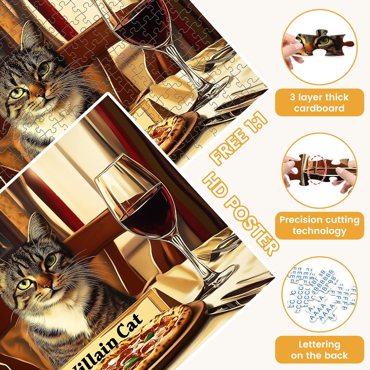 VOLUVOLU 300-Piece Cat Puzzle – Villain Cat Dining Scene | Gift for All Ages