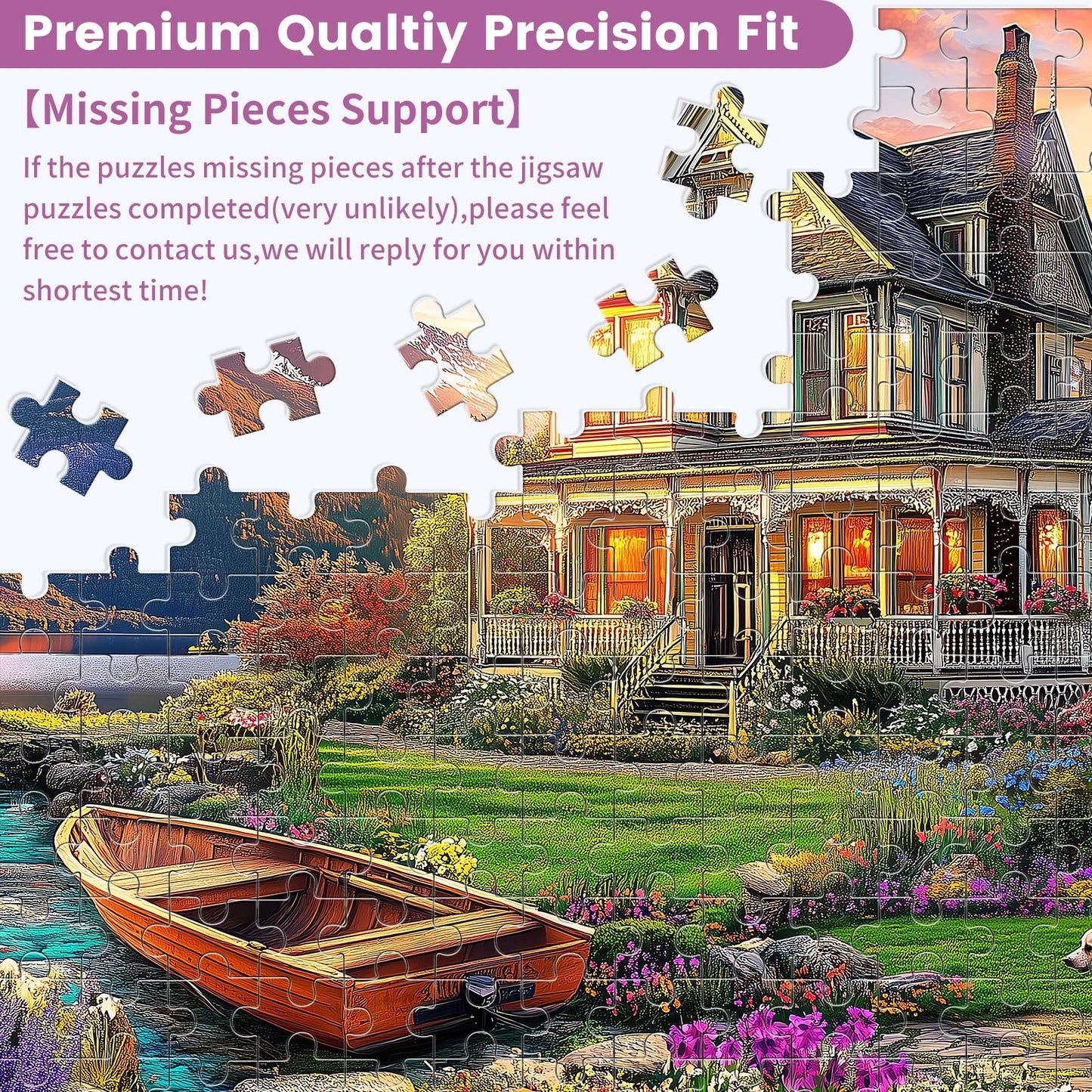 VOLUVOLU 1000 Piece Autumn Landscape Puzzle – Villa, Dogs & Sunlit Mountains (28×20 in) | Jigsaw for Adults & Kids