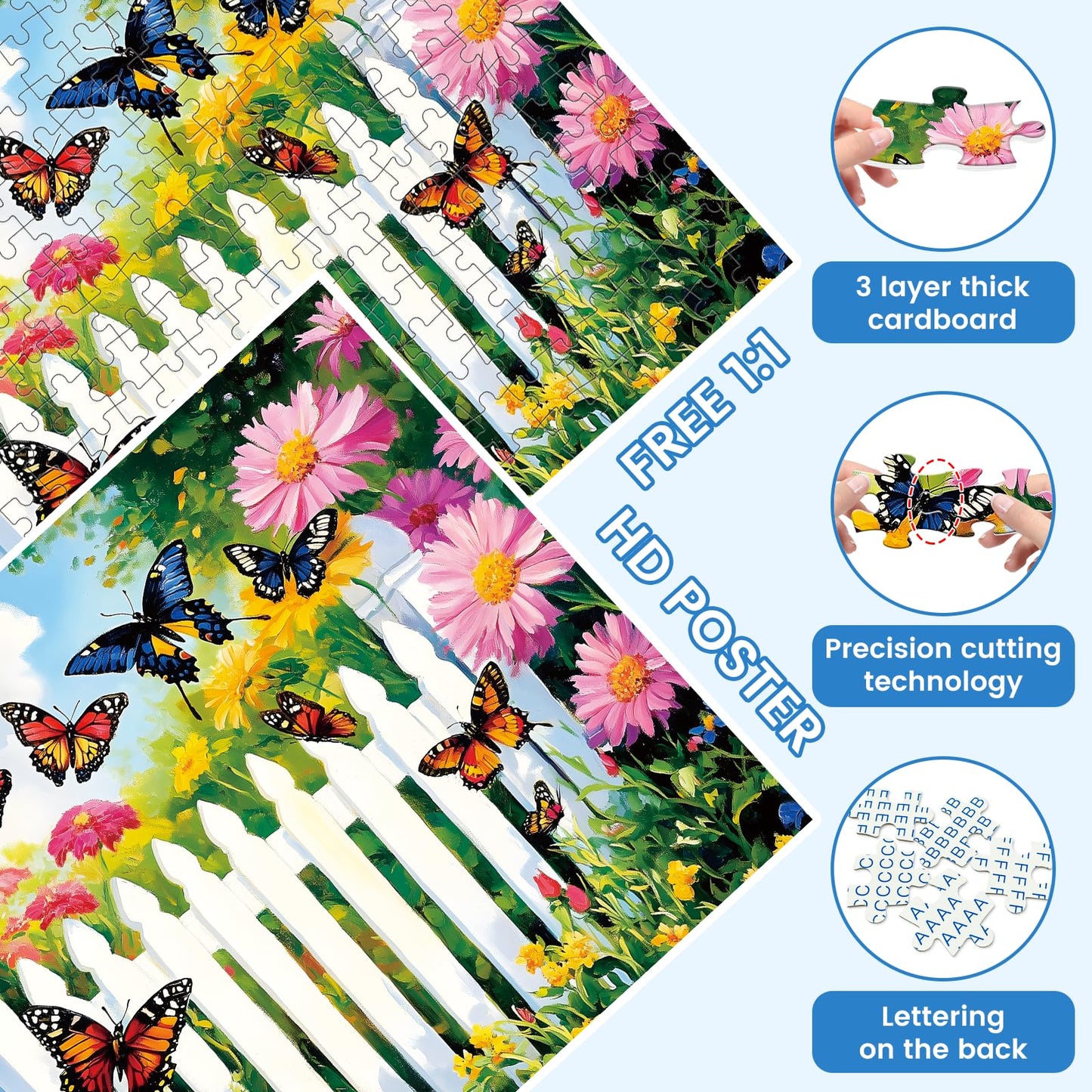 VOLUVOLU 300-Piece Flower & Butterfly Puzzle for Adults | 20.5 x 15 in