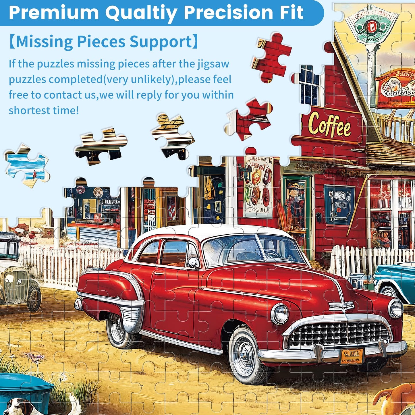 VOLUVOLU 500-Piece Landscape Puzzle – Ocean Coffee Shop Scene, Gift for Adults, Home Decor (20.5 x 15 in)