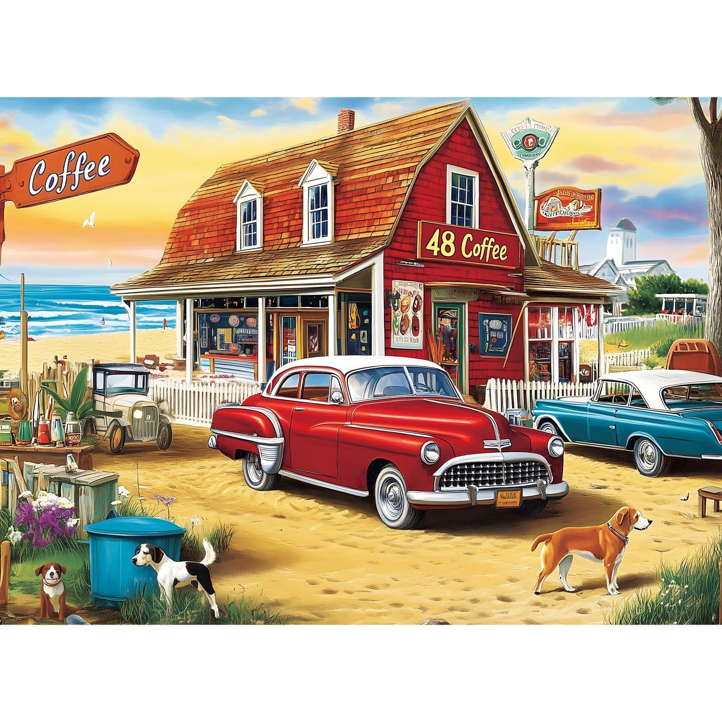VOLUVOLU 500-Piece Landscape Puzzle – Ocean Coffee Shop Scene, Gift for Adults, Home Decor (20.5 x 15 in)