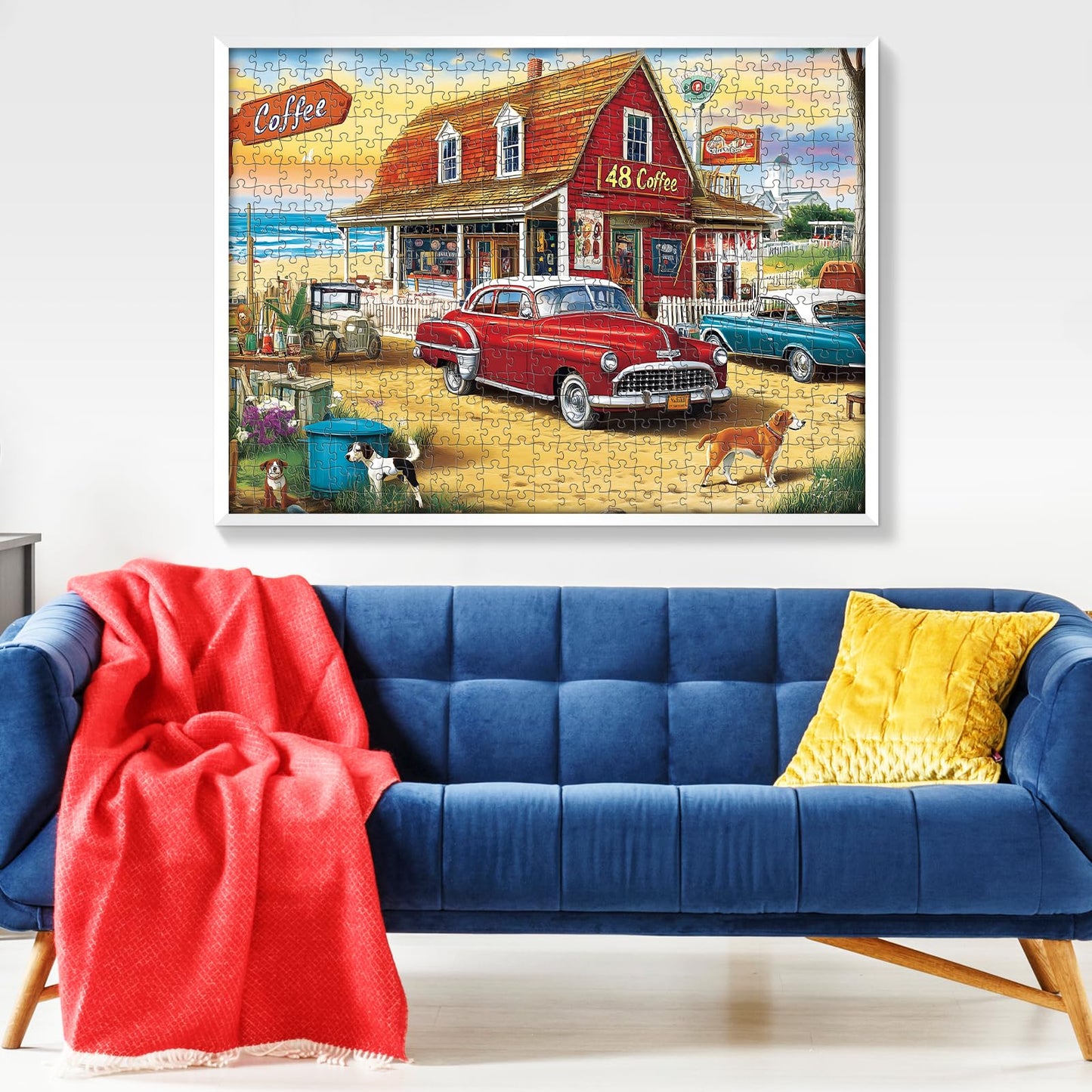 VOLUVOLU 500-Piece Landscape Puzzle – Ocean Coffee Shop Scene, Gift for Adults, Home Decor (20.5 x 15 in)