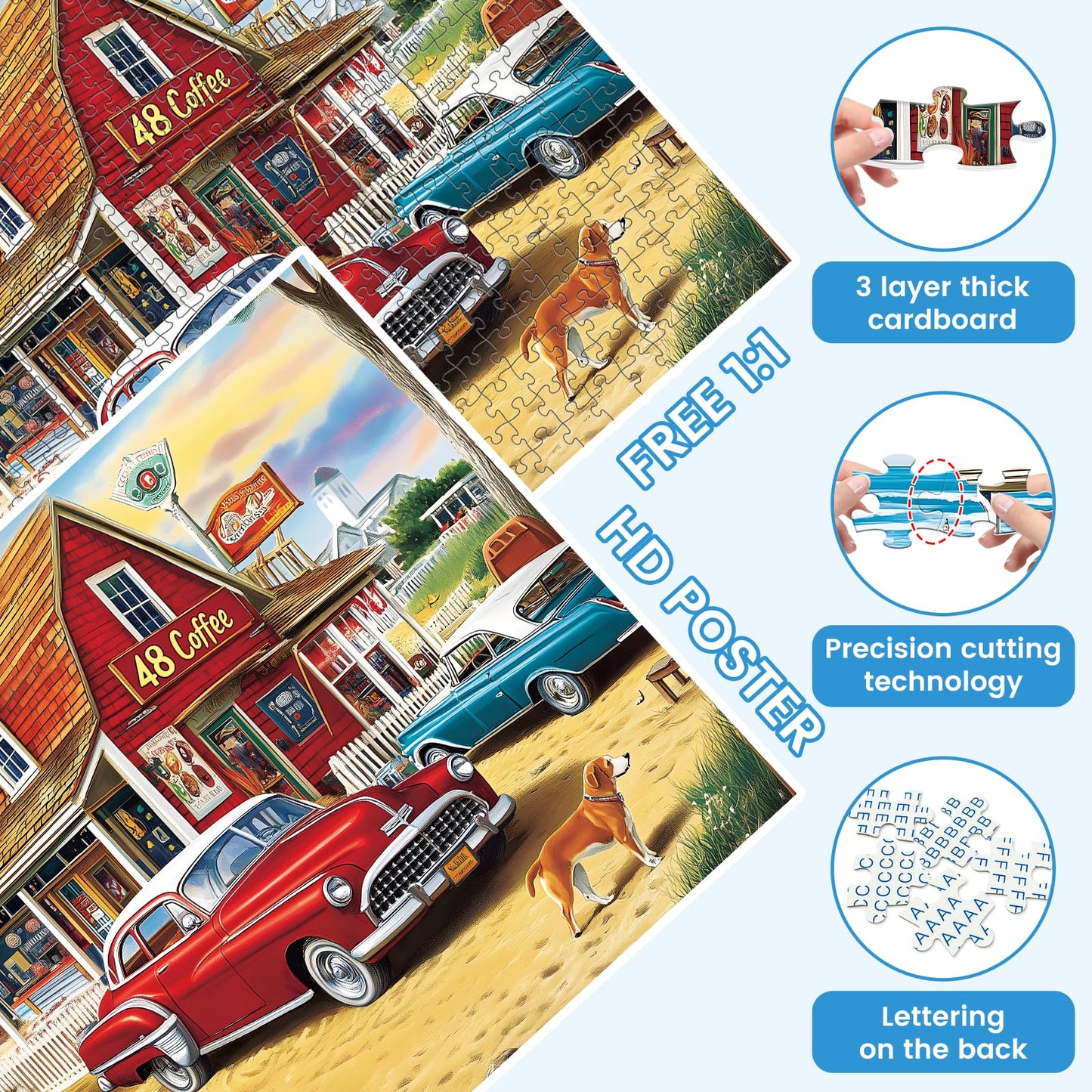 VOLUVOLU 500-Piece Landscape Puzzle – Ocean Coffee Shop Scene, Gift for Adults, Home Decor (20.5 x 15 in)