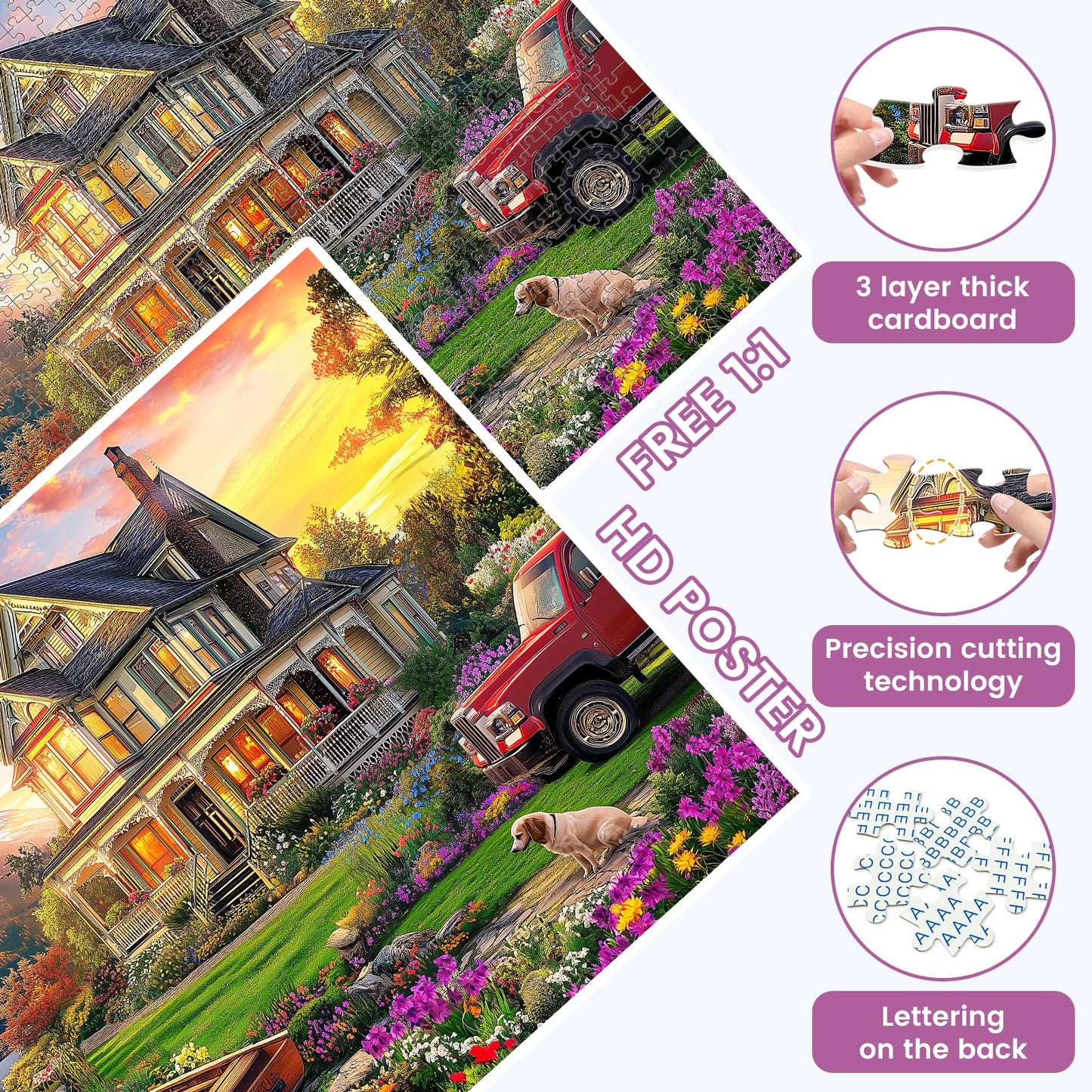VOLUVOLU 1000 Piece Autumn Landscape Puzzle – Villa, Dogs & Sunlit Mountains (28×20 in) | Jigsaw for Adults & Kids