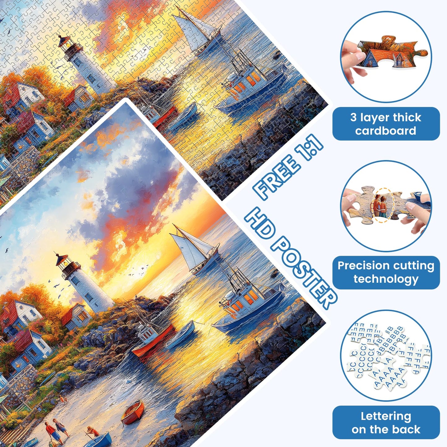 VOLUVOLU 1000-Piece Fall Seaside Puzzle for Adults | Fishing Village Jigsaw 28x20 in