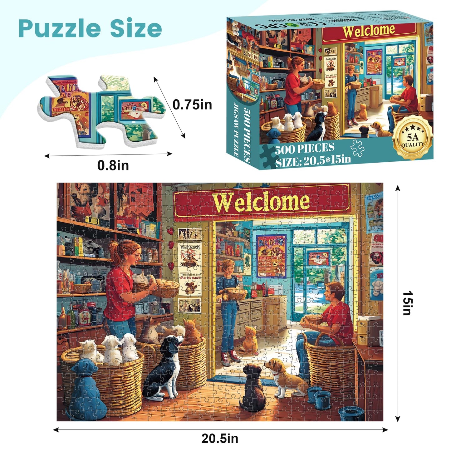 VOLUVOLU 500-Piece Animal Puzzle for Adults – Indoor Pet Shop Scene