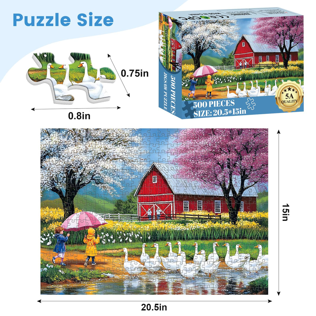 VOLUVOLU 500-Piece Farm Jigsaw Puzzle for Adults – Rainy Day Scene, 20.5 x 15 in | Gift Idea