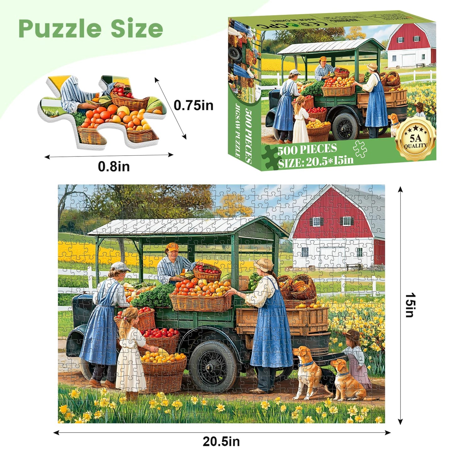 VOLUVOLU 500-Piece Jigsaw Puzzle for Adults – Pasture Farm Scene (Dogs & Vegetables) 20.5 x 15 in