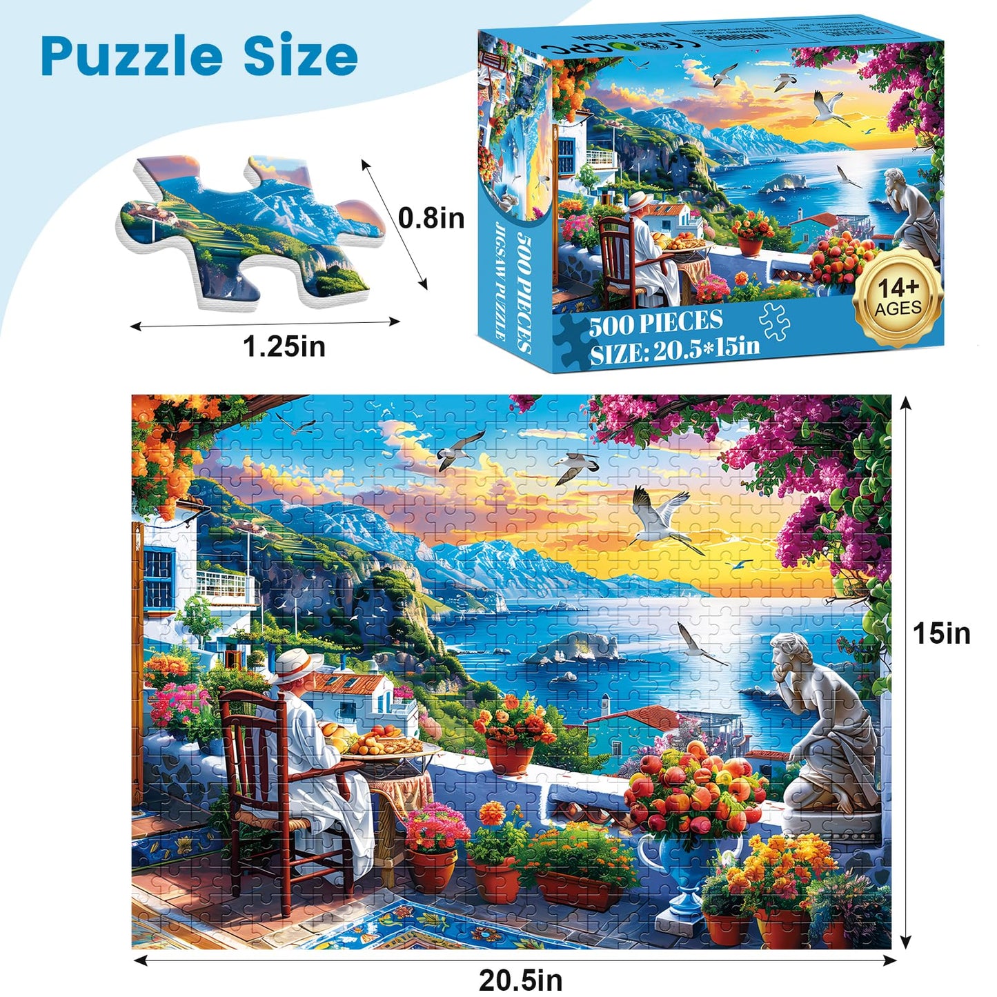 Voluvolu 500 Piece Seafront Puzzle for Adults – Nature Landscape Jigsaw (20.5×15 in)