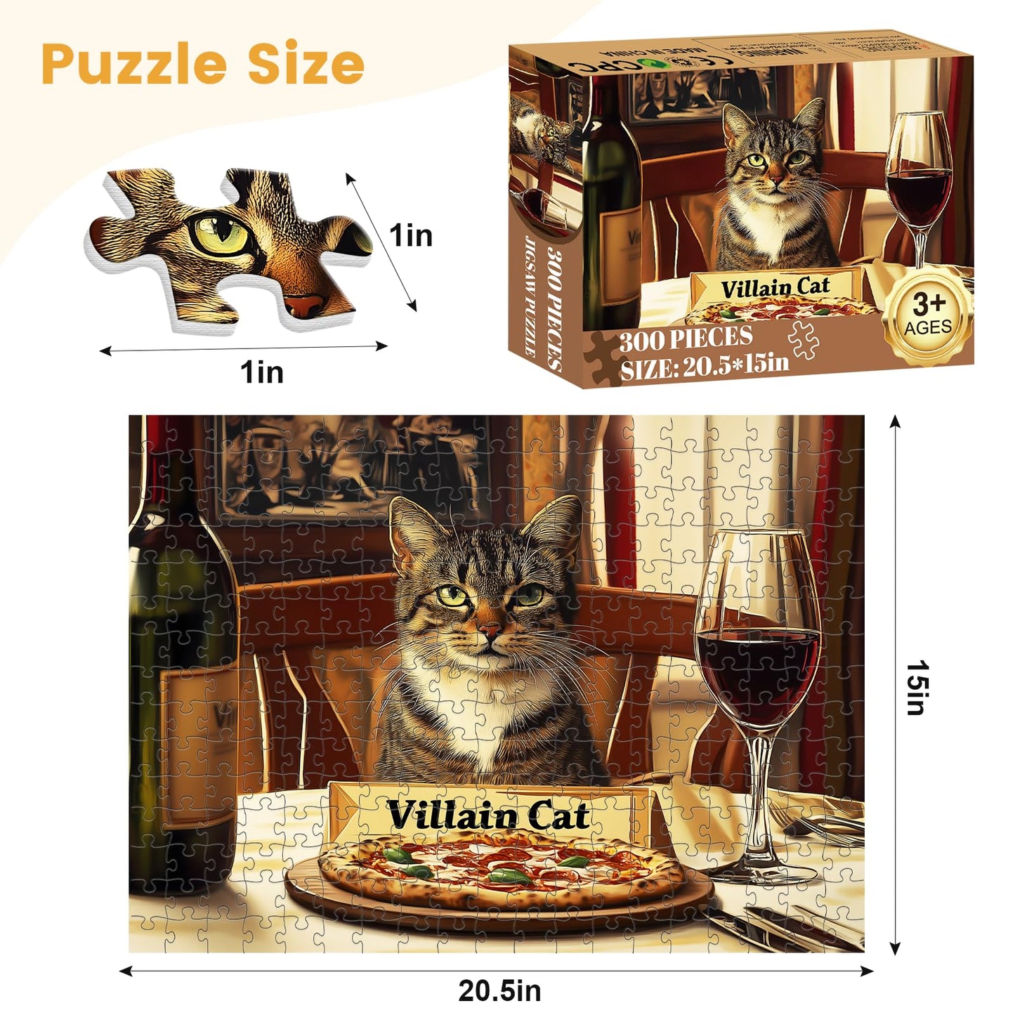 VOLUVOLU 300-Piece Cat Puzzle – Villain Cat Dining Scene | Gift for All Ages