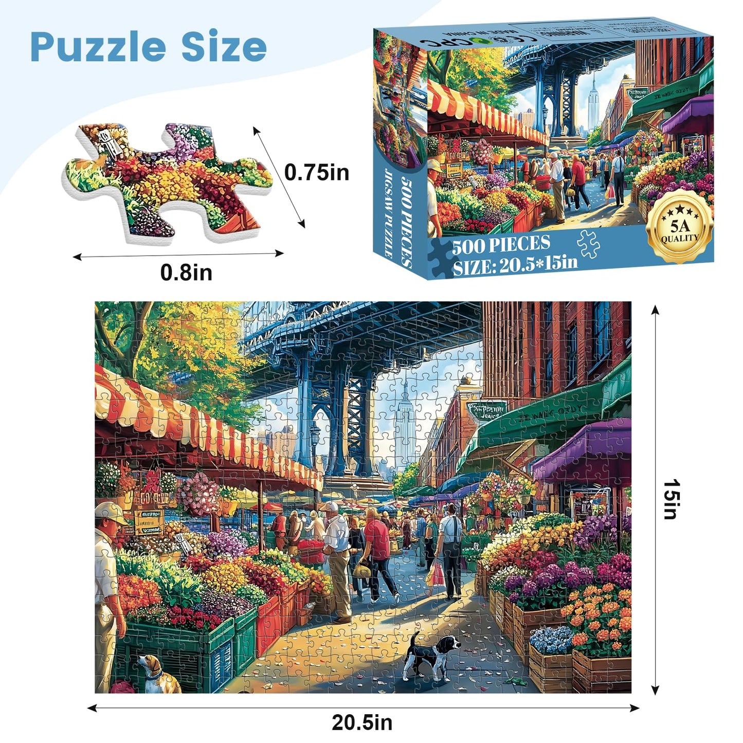 VOLUVOLU 500 Pieces Landscape Puzzle for Adults – Flowers & City Scene – Gift for Birthday, Home Decor (20.5 x 15 in)