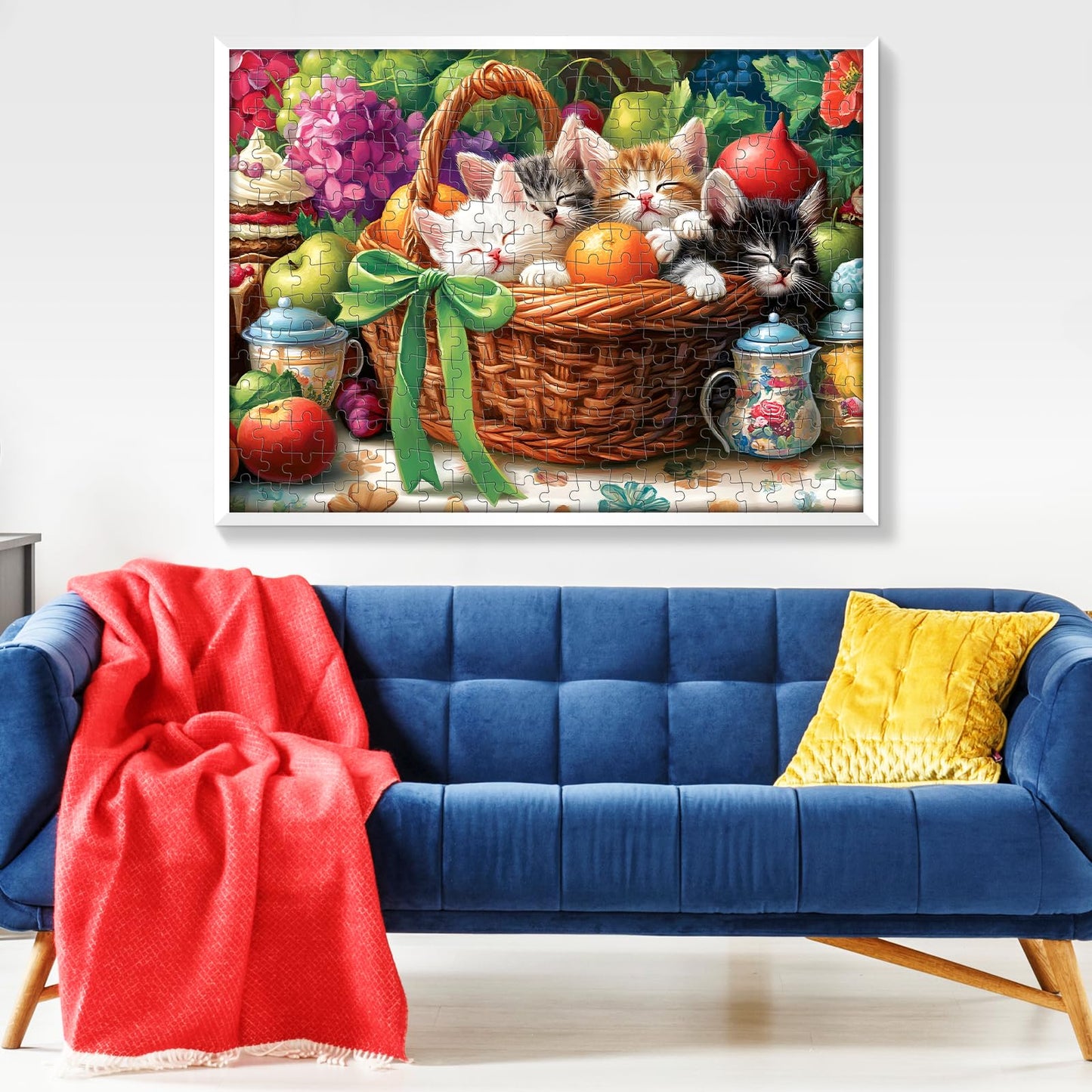 VOLUVOLU 300-Piece Cat & Fruit Basket Jigsaw Puzzle for Adults – Fun Animal Puzzle Gift