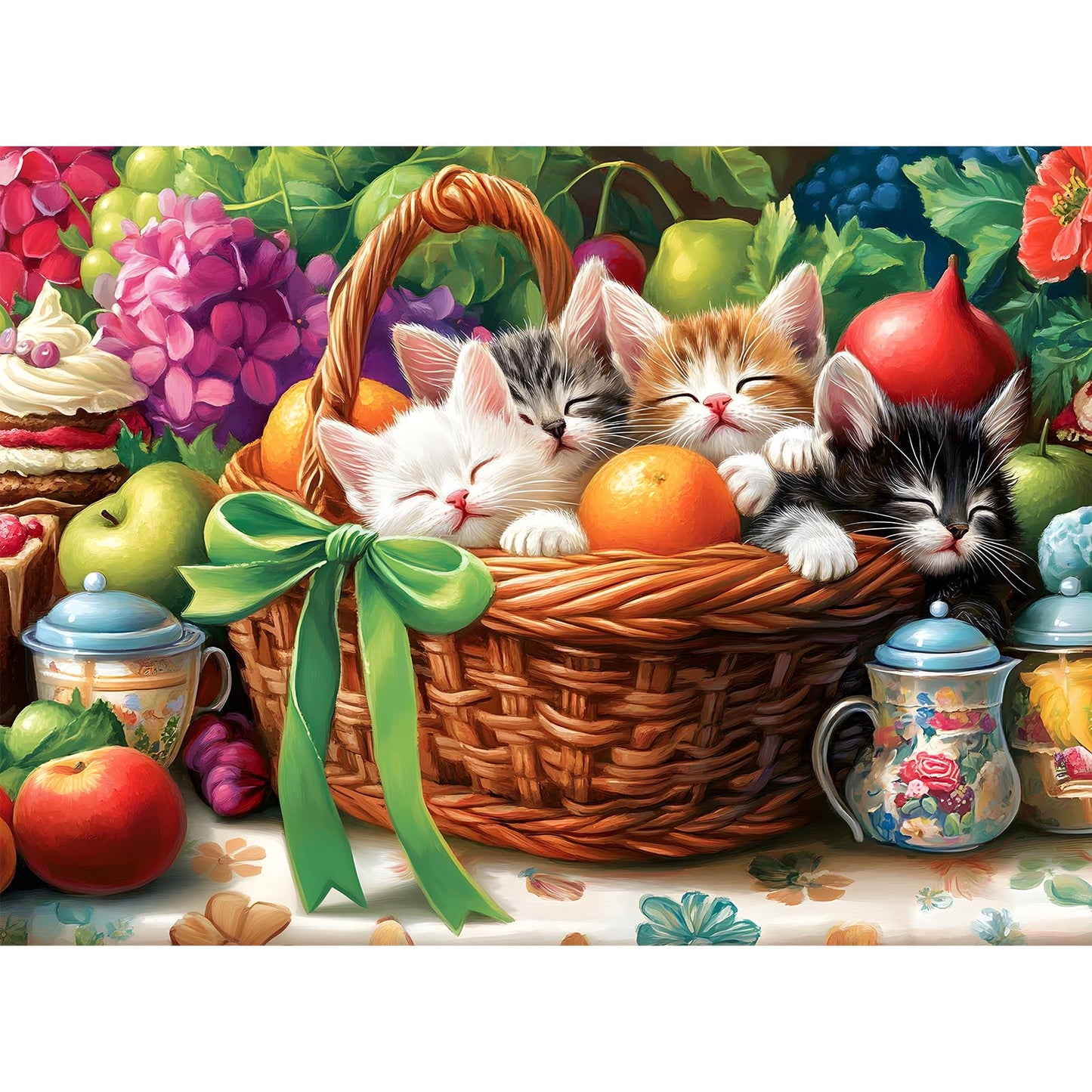 VOLUVOLU 300-Piece Cat & Fruit Basket Jigsaw Puzzle for Adults – Fun Animal Puzzle Gift