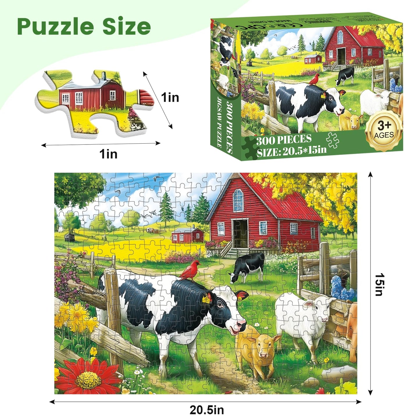 VOLUVOLU 300-Piece Pasture Cows Puzzle – Family Fun Gift Ready (20.5 x 15 Inches)