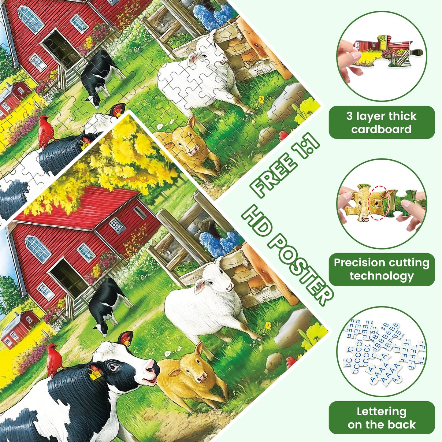 VOLUVOLU 300-Piece Pasture Cows Puzzle – Family Fun Gift Ready (20.5 x 15 Inches)