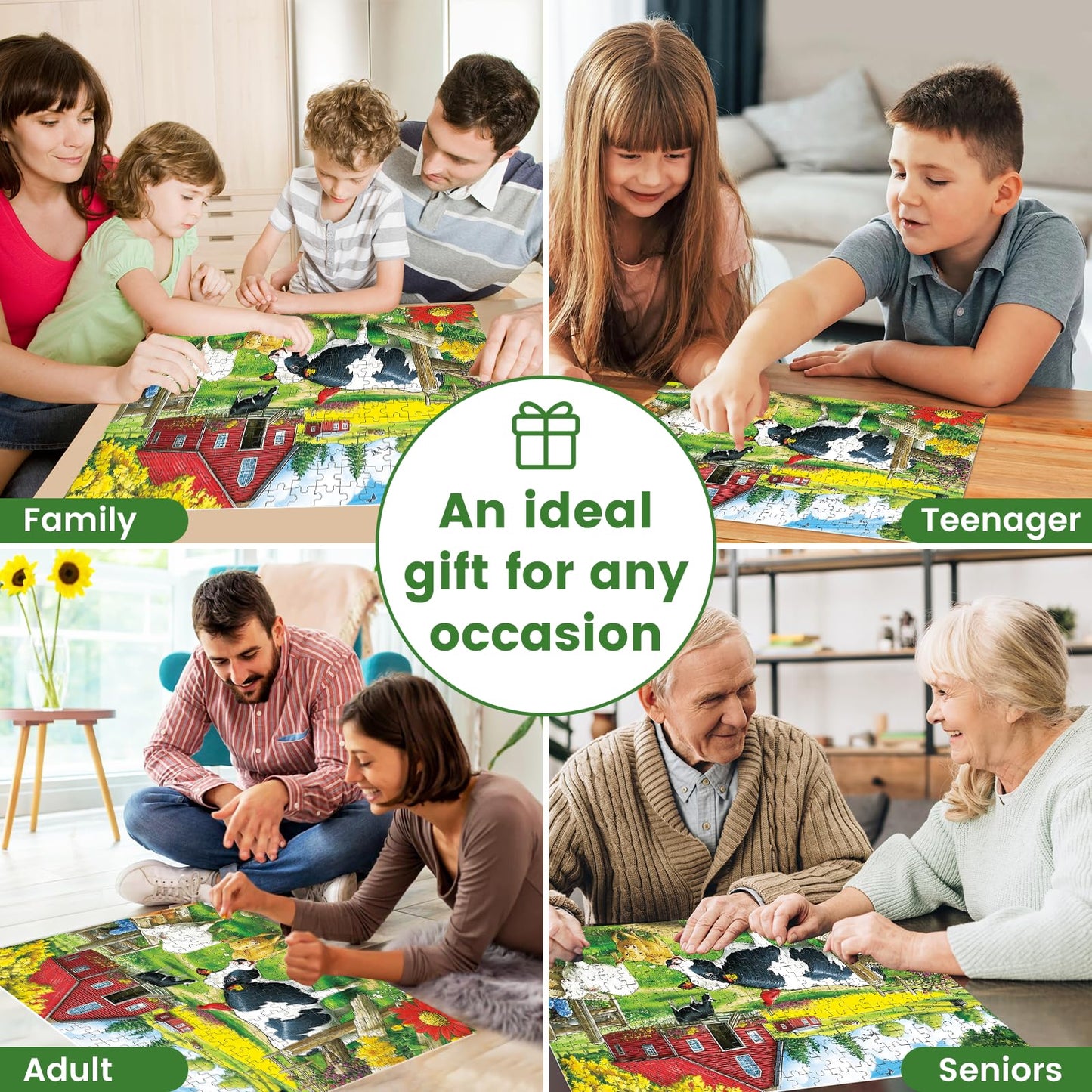 VOLUVOLU 300-Piece Pasture Cows Puzzle – Family Fun Gift Ready (20.5 x 15 Inches)