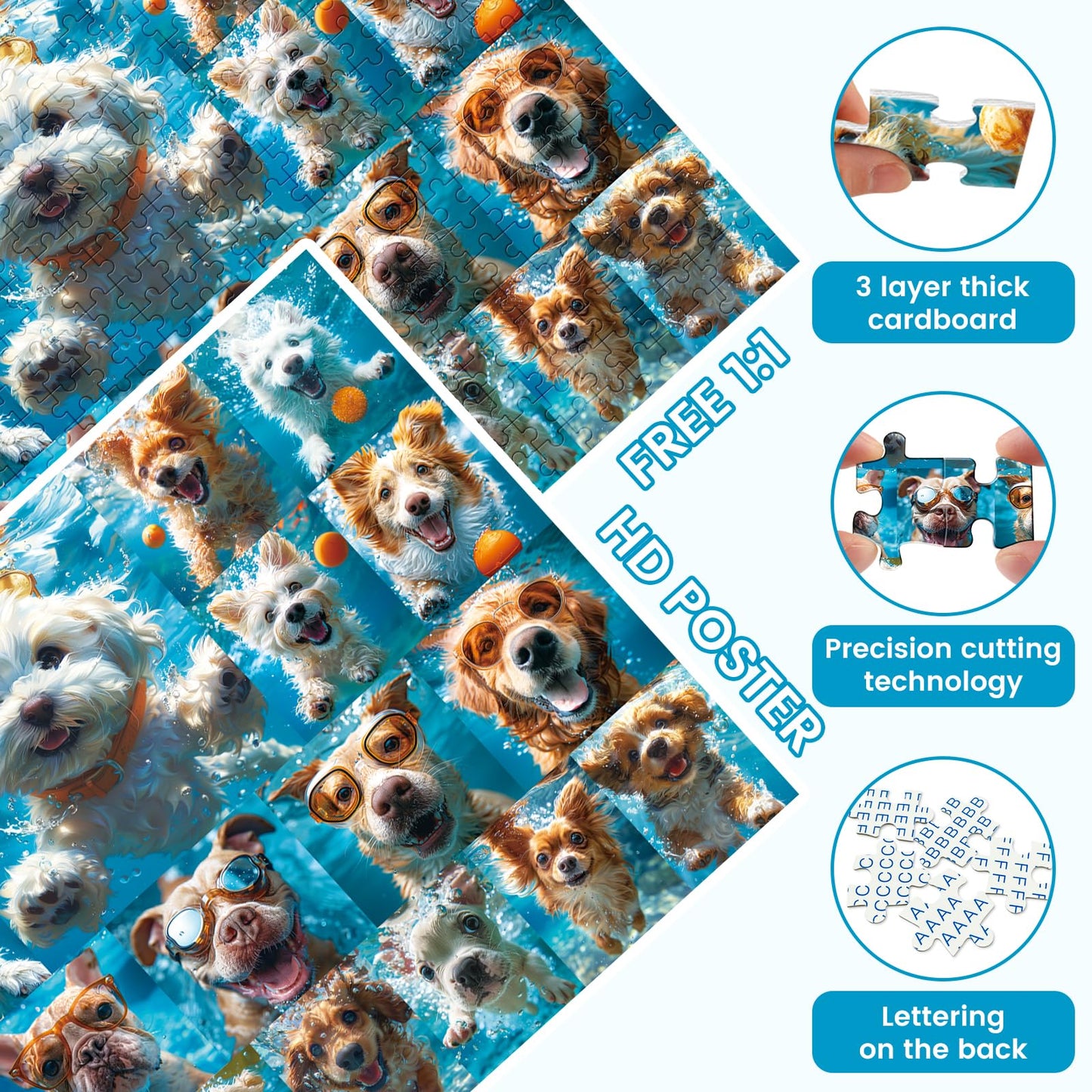 VOLUVOLU 500 Piece Puzzle for Adults – Funny Puppy & Underwater Dogs (20.5×15 in)