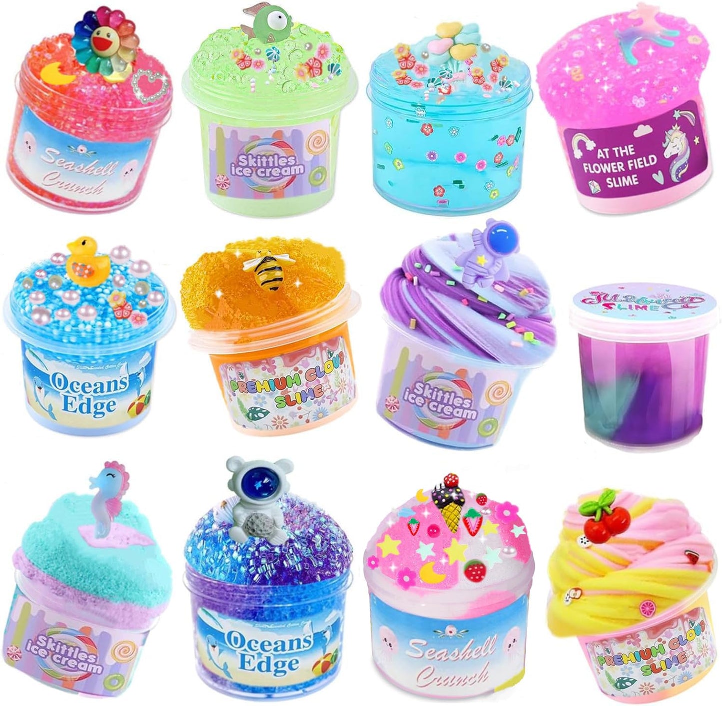 Vomkela Crunchy Slime Set — 12-Pack Soft, Non-Sticky Slimes (19oz/540ml)