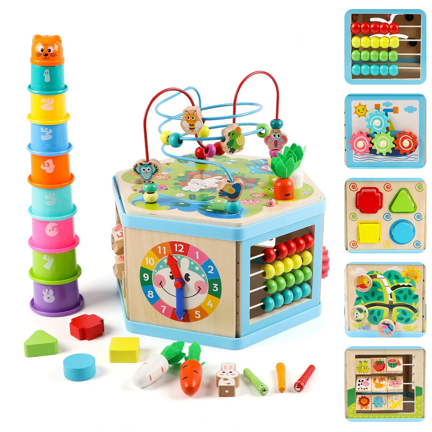 Vomocent Wooden Activity Cube for Toddlers 12–36 Months | Educational Montessori Toy