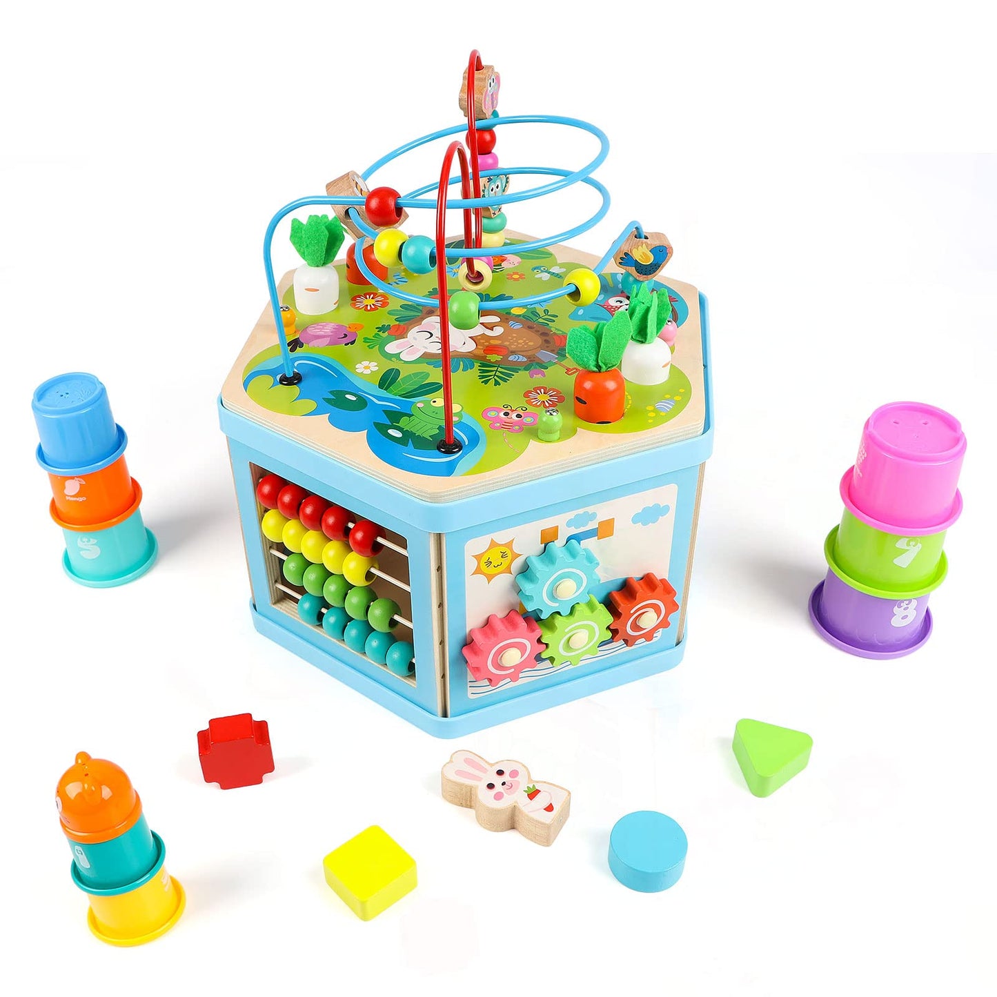 Vomocent Wooden Activity Cube for Toddlers 12–36 Months | Educational Montessori Toy