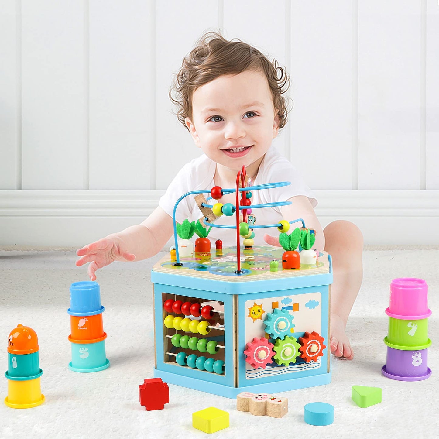 Vomocent Wooden Activity Cube for Toddlers 12–36 Months | Educational Montessori Toy