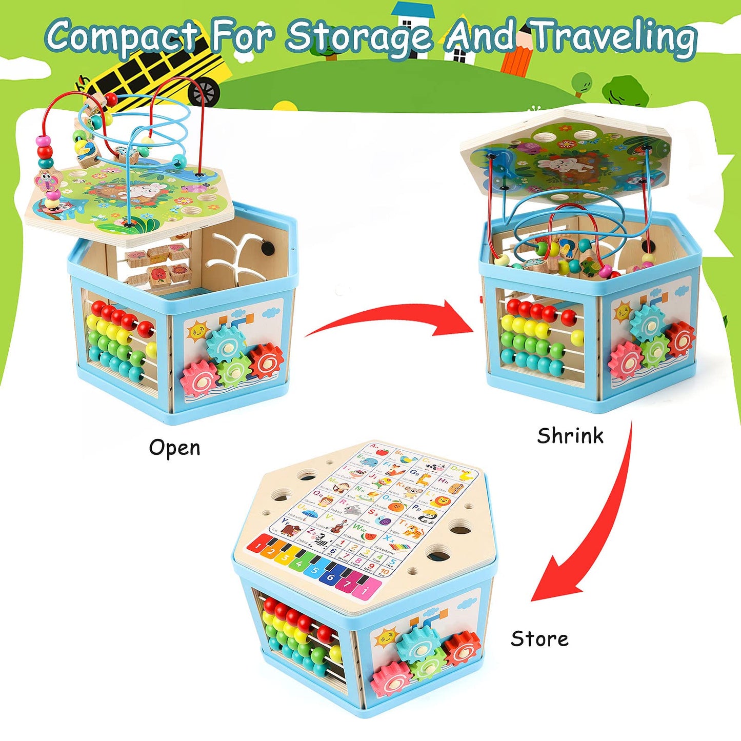Vomocent Wooden Activity Cube for Toddlers 12–36 Months | Educational Montessori Toy