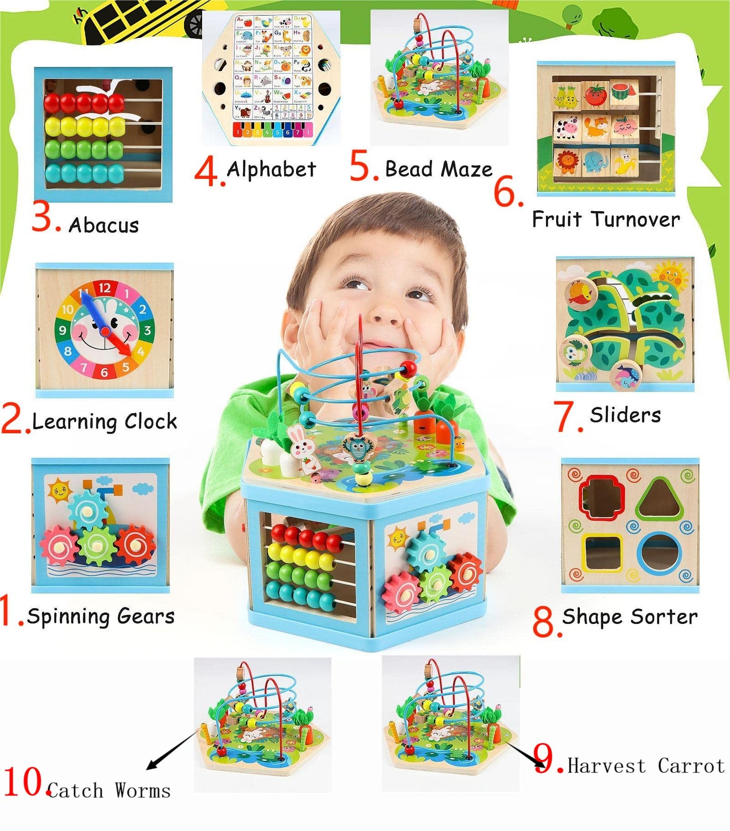 Vomocent Wooden Activity Cube for Toddlers 12–36 Months | Educational Montessori Toy