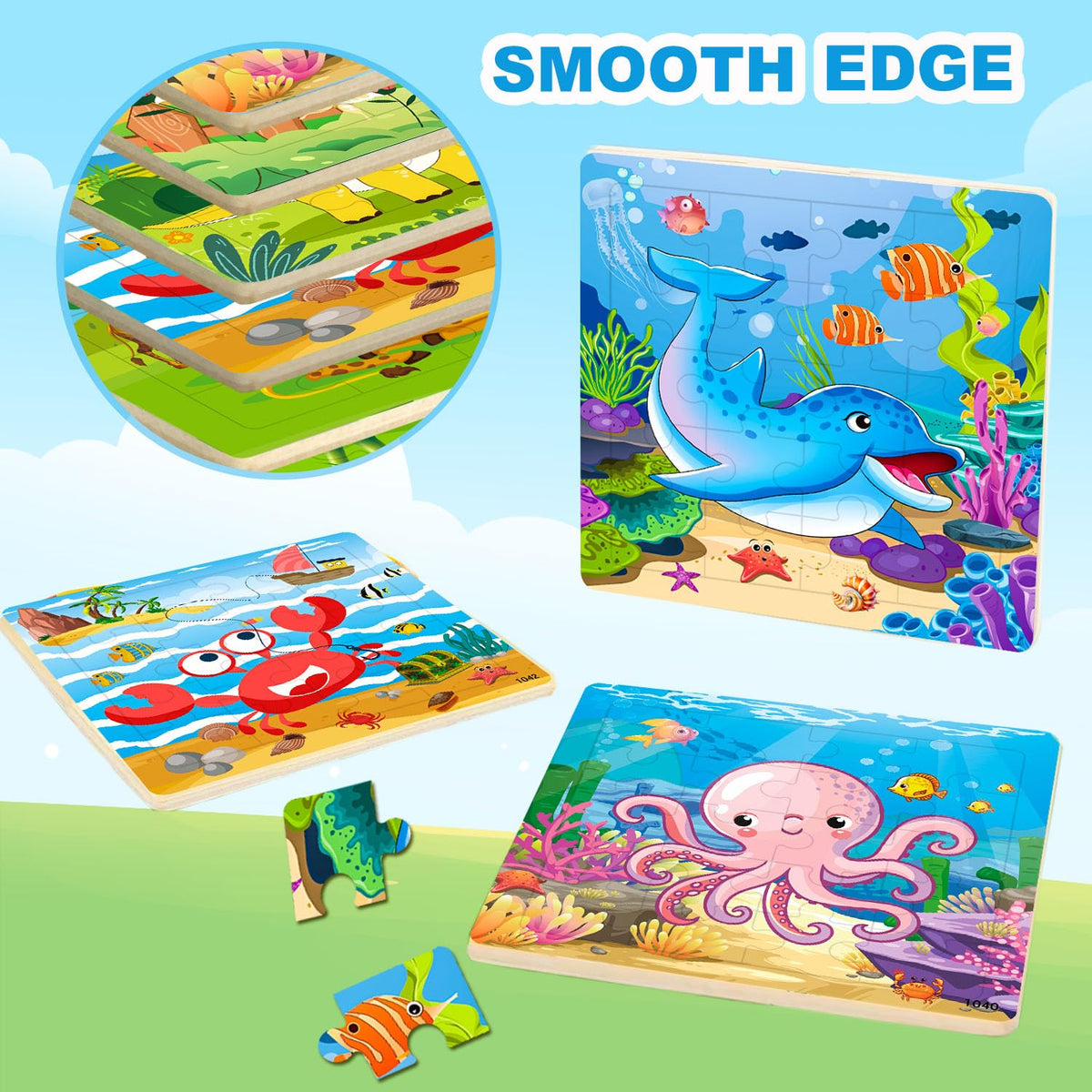 VOMYOZB 10-Pack Wooden Puzzles for Kids Aged 3-6 — 20-Piece Animal Jigsaws