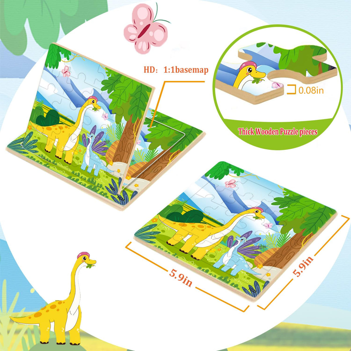 VOMYOZB 10-Pack Wooden Puzzles for Kids Aged 3-6 — 20-Piece Animal Jigsaws