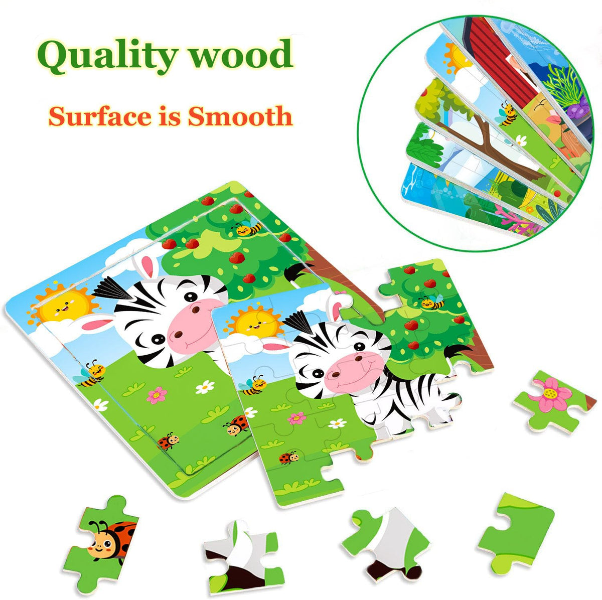 VOMYOZB 10-Pack Wooden Puzzles for Kids Aged 3-6 — 20-Piece Animal Jigsaws