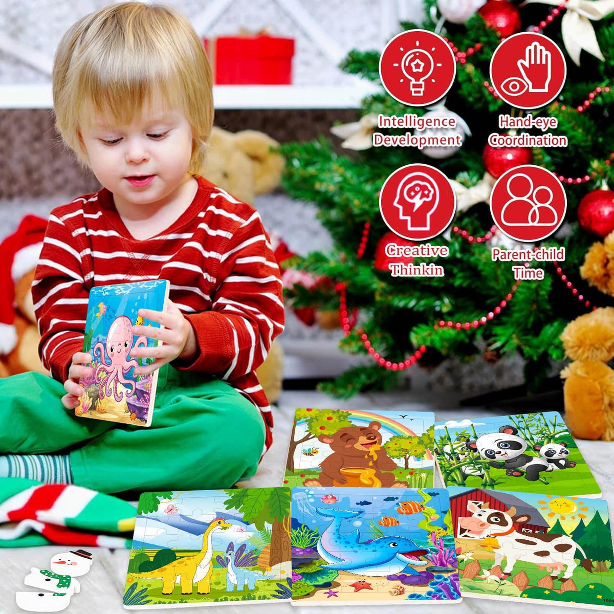 VOMYOZB 10-Pack Wooden Puzzles for Kids Aged 3-6 — 20-Piece Animal Jigsaws