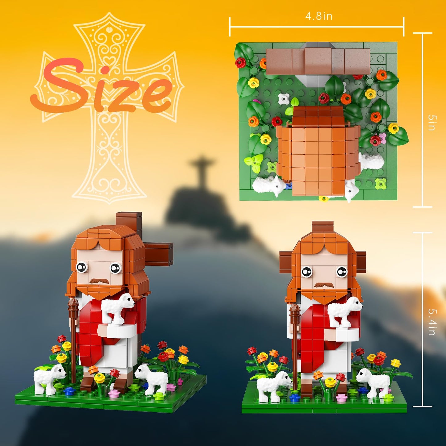 VONADO Jesus Building Block Set – The Shepherd God, 324-Piece Lego-Compatible Bible Scene with LED Light