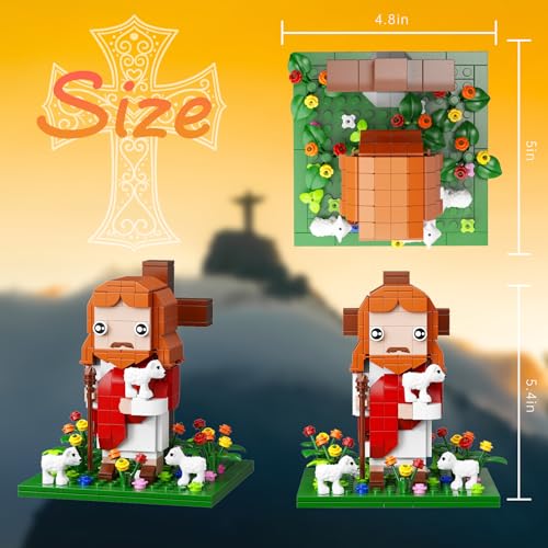 VONADO Jesus Building Block Set – The Shepherd God, 324-Piece Lego-Compatible Bible Scene with LED Light