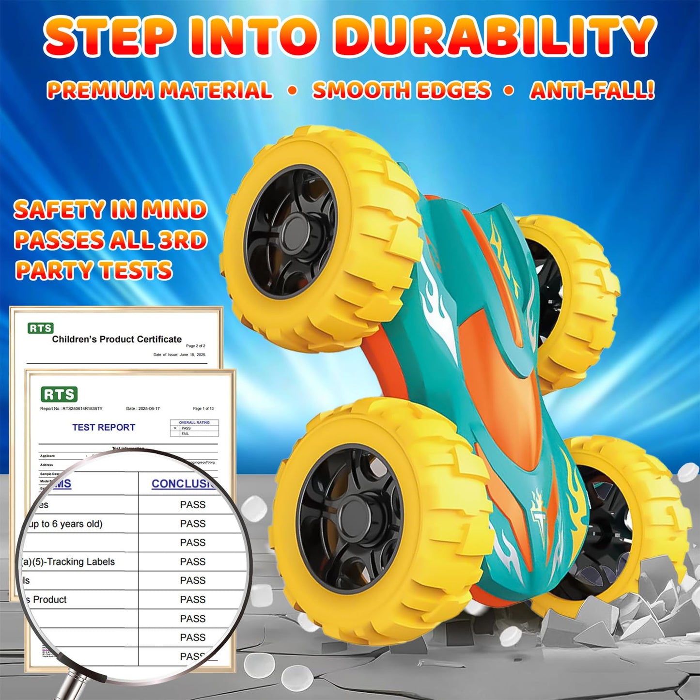 VONZAWAY Double-Sided Flip Monster Trucks for Ages 3-5 – Friction-Powered 4WD Toys