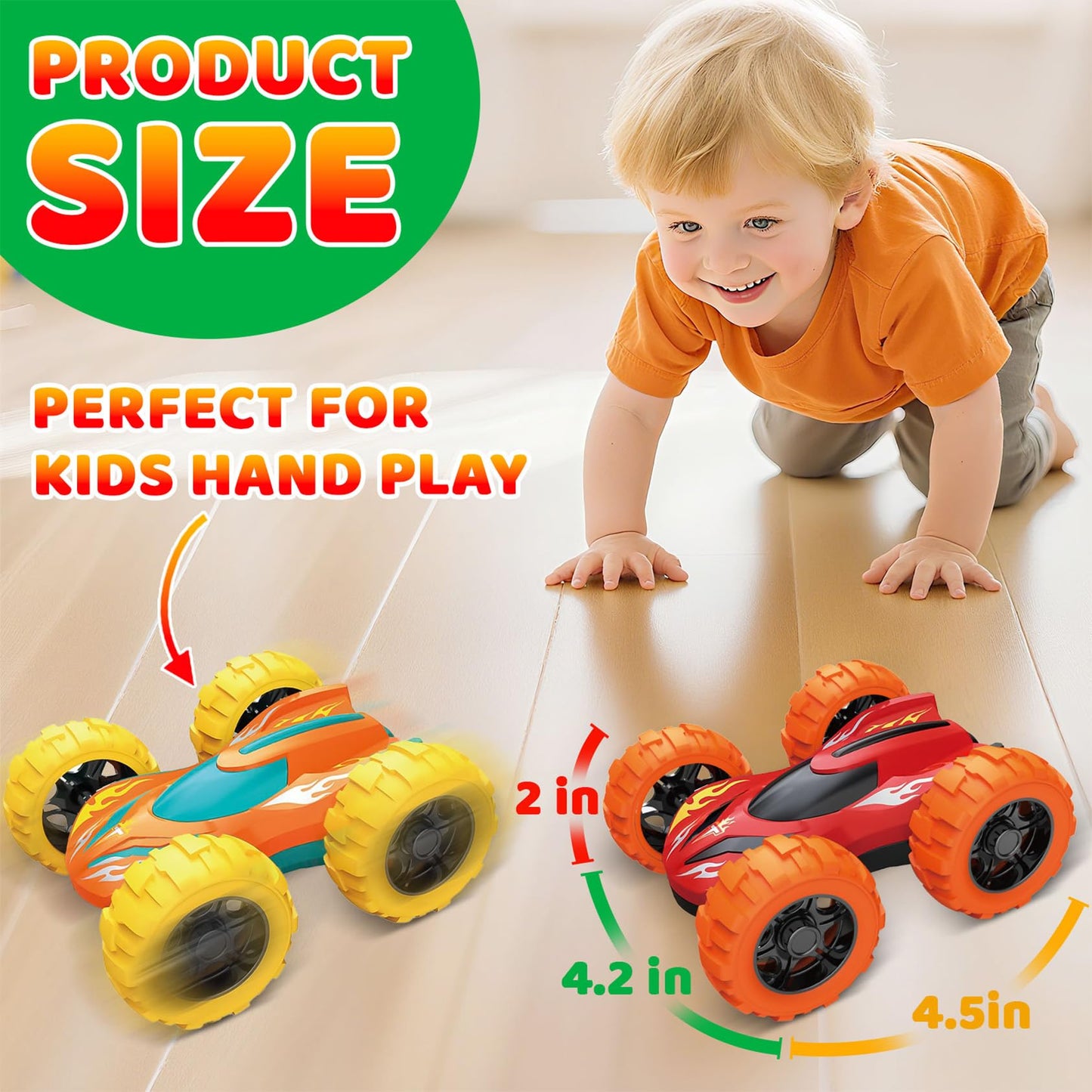 VONZAWAY Double-Sided Flip Monster Trucks for Ages 3-5 – Friction-Powered 4WD Toys