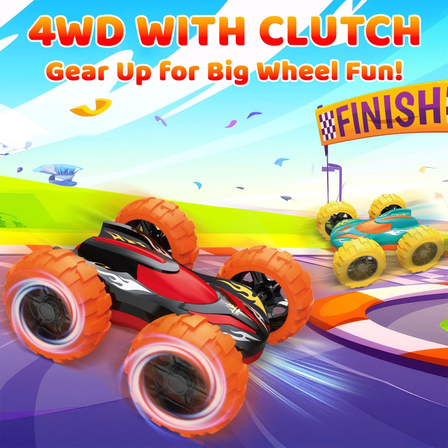 VONZAWAY Double-Sided Flip Monster Trucks for Ages 3-5 – Friction-Powered 4WD Toys