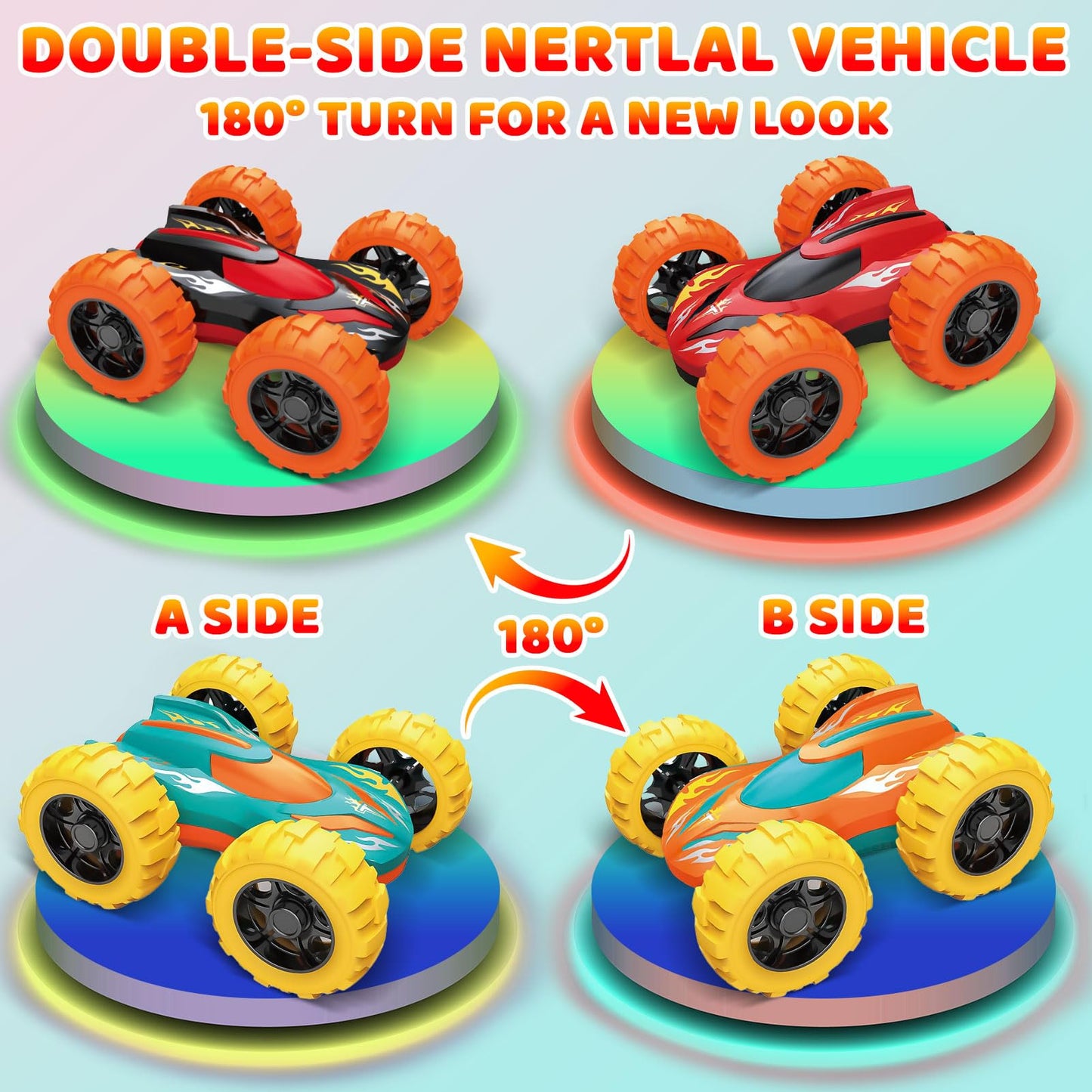 VONZAWAY Double-Sided Flip Monster Trucks for Ages 3-5 – Friction-Powered 4WD Toys