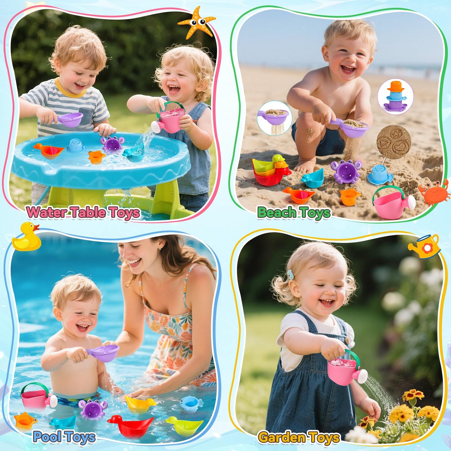 Voohek Toddler Bath Toys – 10-Piece Mold-Free Set for Ages 1-3 | Stacking Cups, Ducks & Water Play
