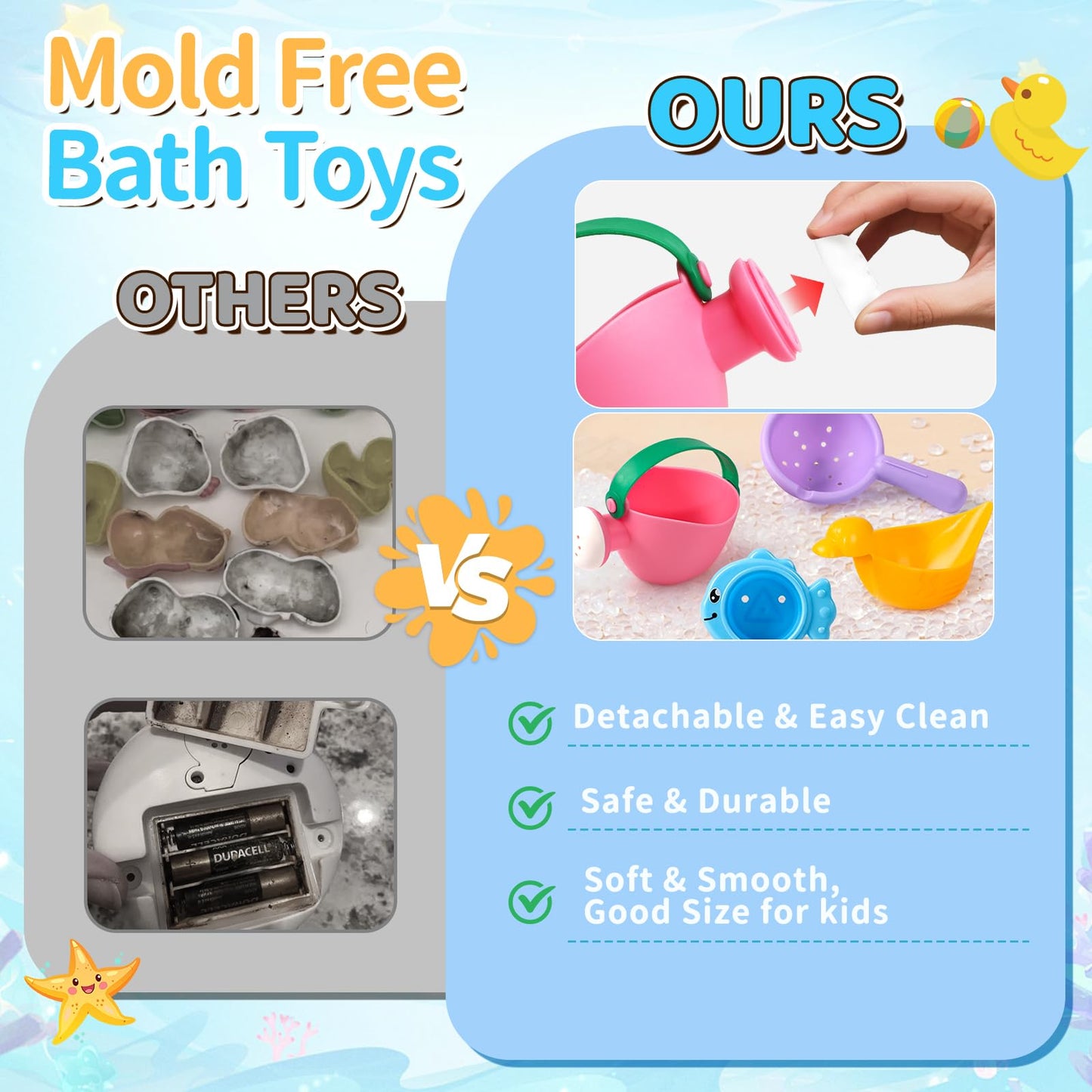Voohek Toddler Bath Toys – 10-Piece Mold-Free Set for Ages 1-3 | Stacking Cups, Ducks & Water Play