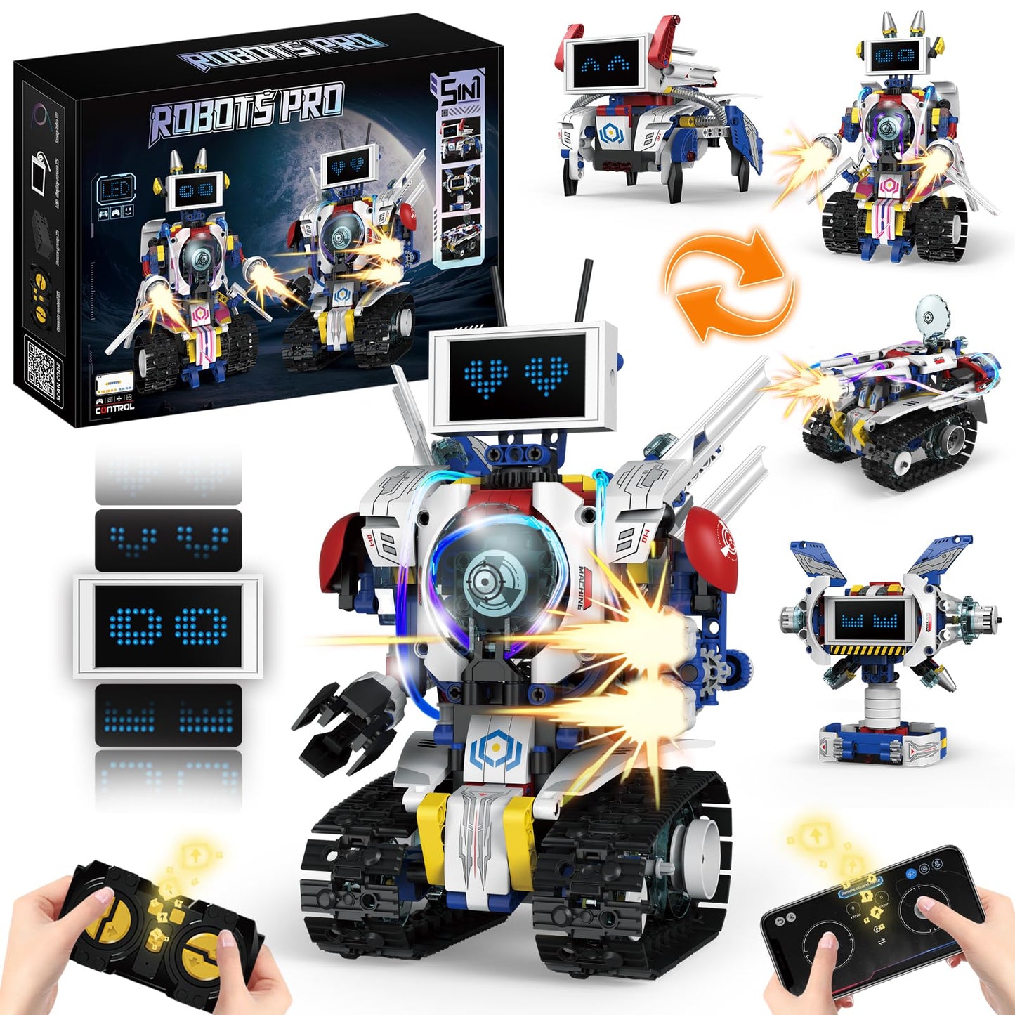 VOPOGLNE 5-in-1 STEM Robot Kit – App & Remote Control, 620 Pcs for Kids 6-12