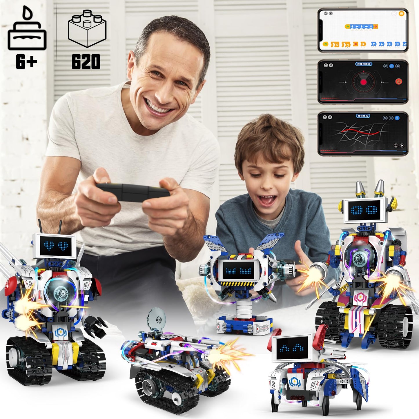 VOPOGLNE 5-in-1 STEM Robot Kit – App & Remote Control, 620 Pcs for Kids 6-12