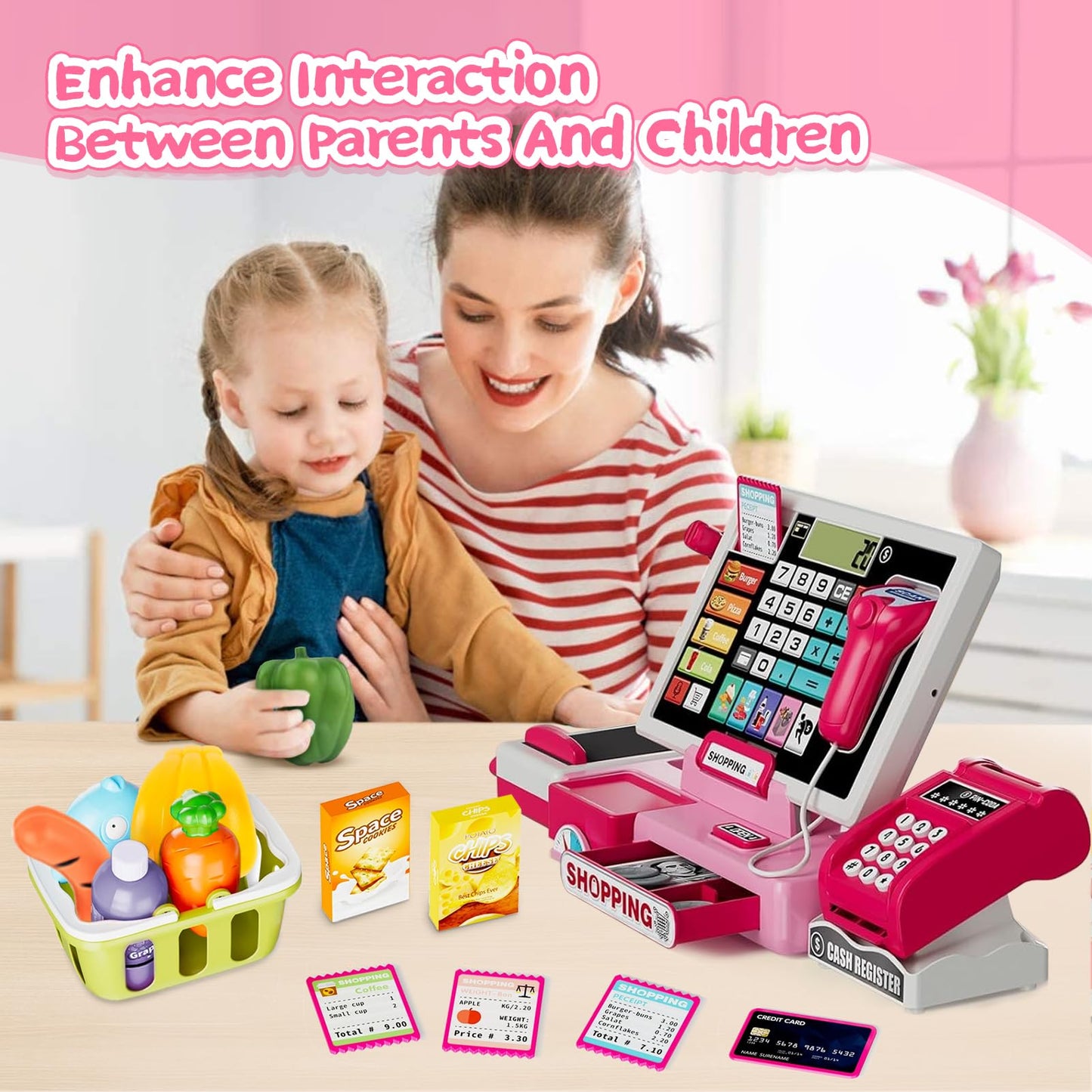 VOPOGLNE Cash Register Playset – Real Calculator, Pretend Store with Music