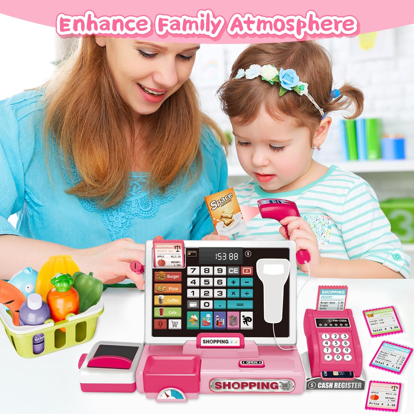VOPOGLNE Cash Register Playset – Real Calculator, Pretend Store with Music