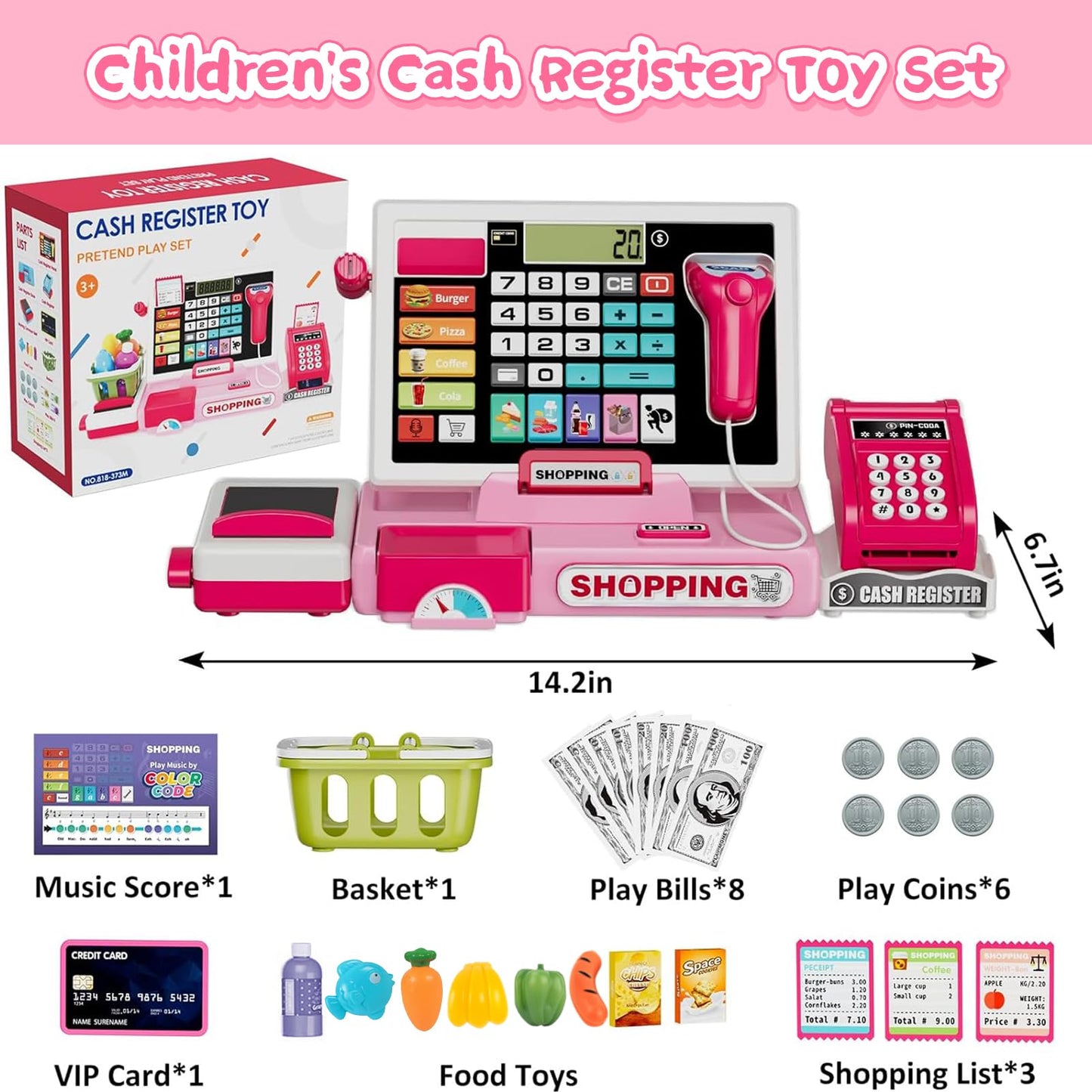 VOPOGLNE Cash Register Playset – Real Calculator, Pretend Store with Music
