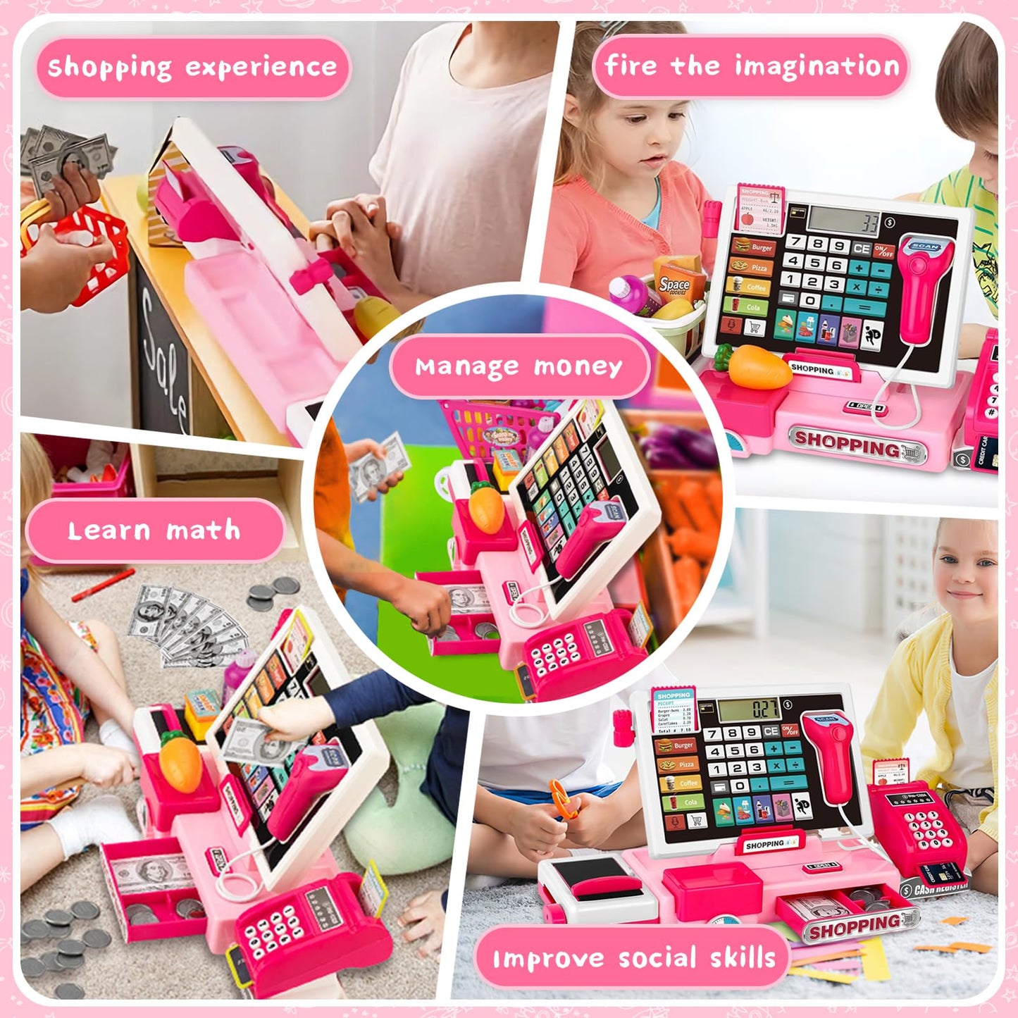 VOPOGLNE Cash Register Playset – Real Calculator, Pretend Store with Music