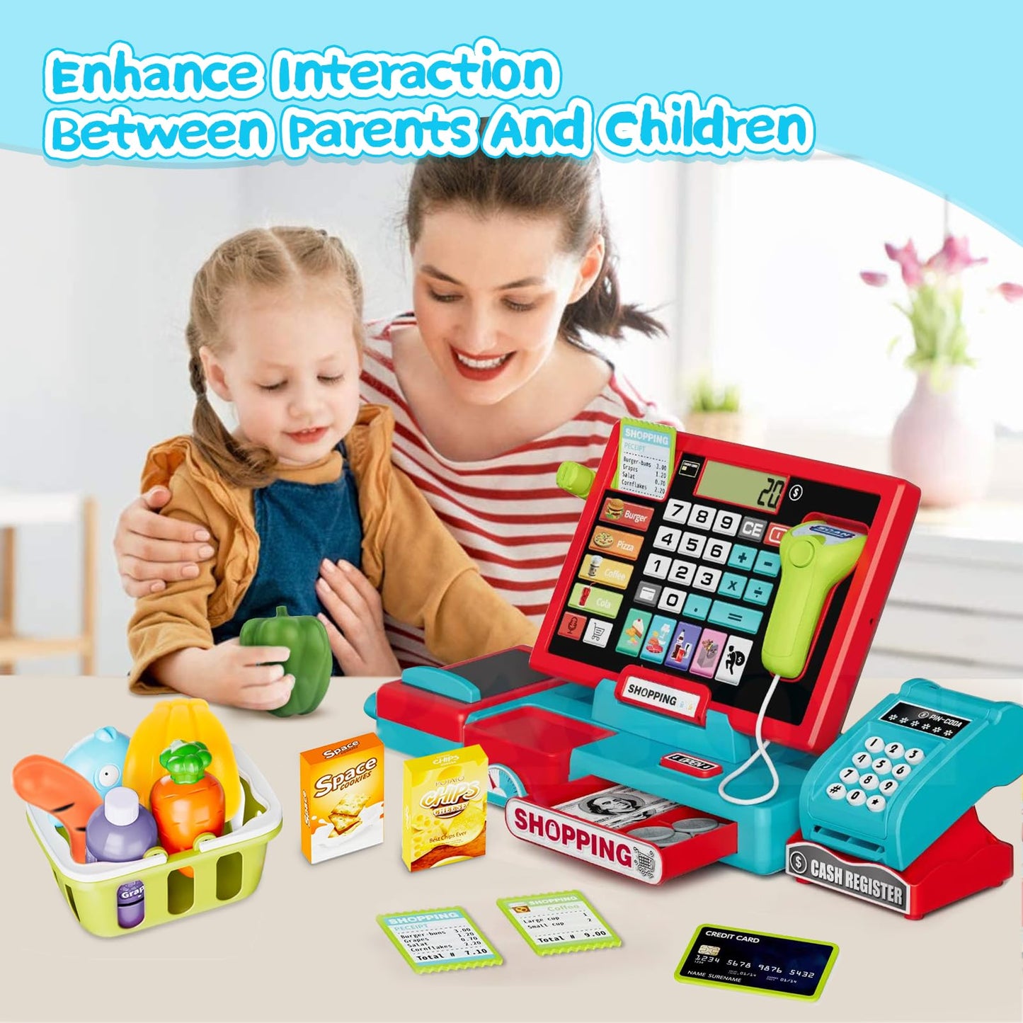 VOPOGLNE Cash Register Playset for Kids – Real Calculator, Music & Pretend Store
