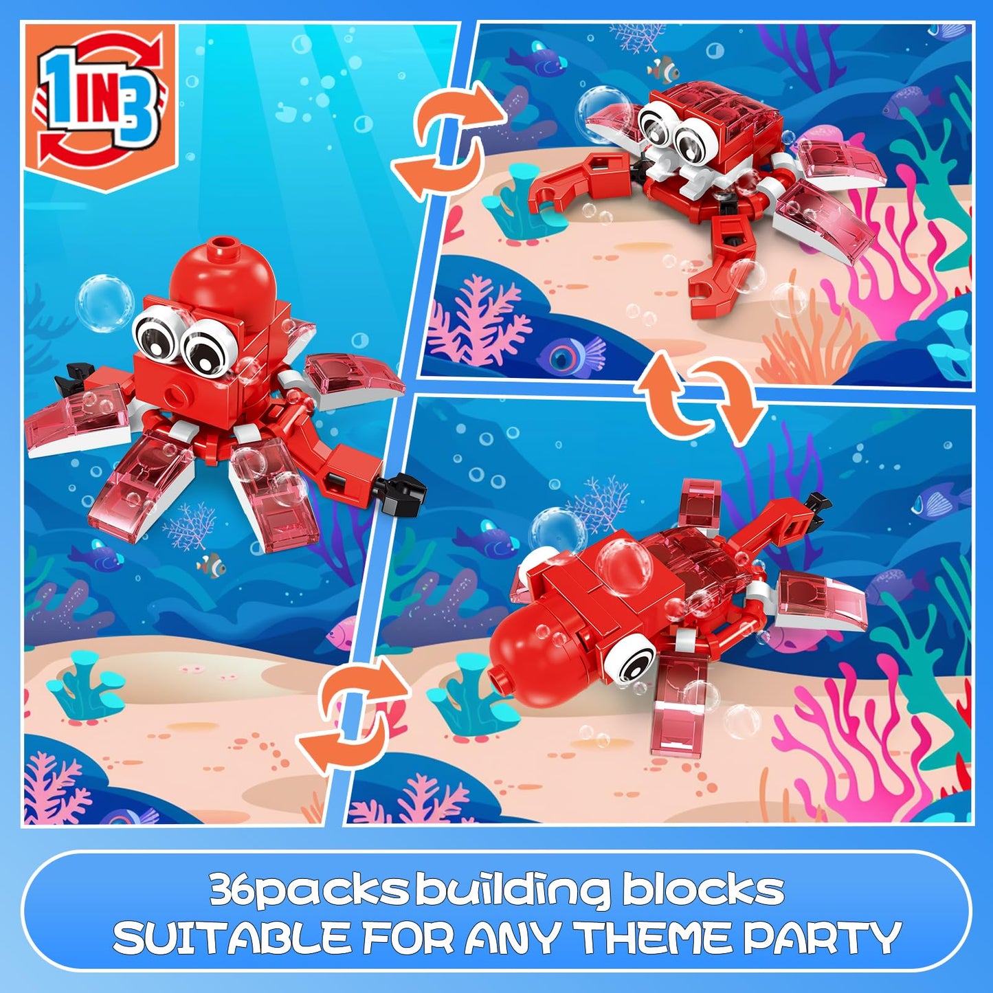 VOPOGLNE Marine Animals Building Blocks Set – 36 Packs, 999 Pieces for Kids 6–12