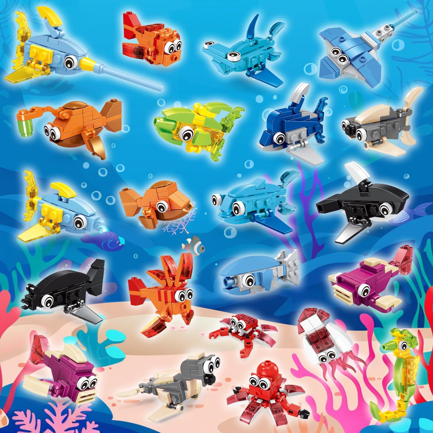 VOPOGLNE Marine Animals Building Blocks Set – 36 Packs, 999 Pieces for Kids 6–12