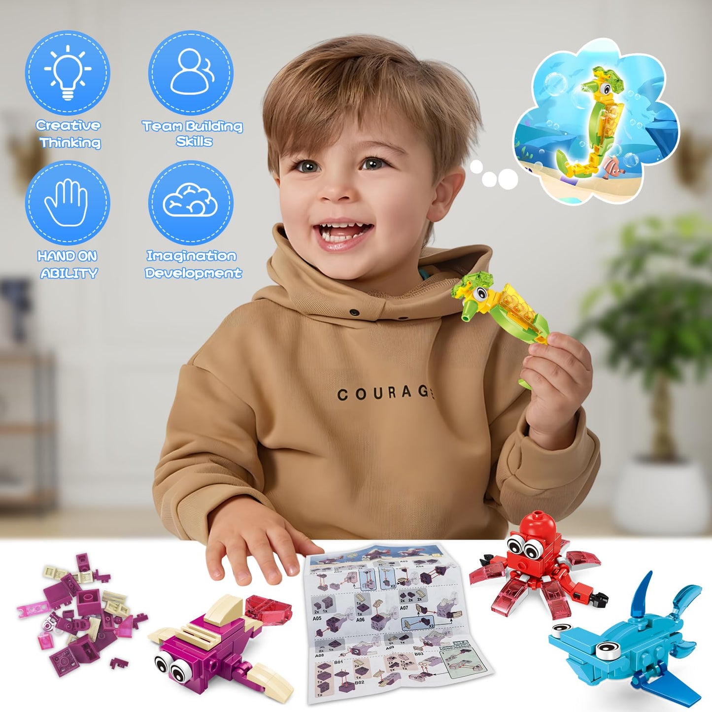 VOPOGLNE Marine Animals Building Blocks Set – 36 Packs, 999 Pieces for Kids 6–12