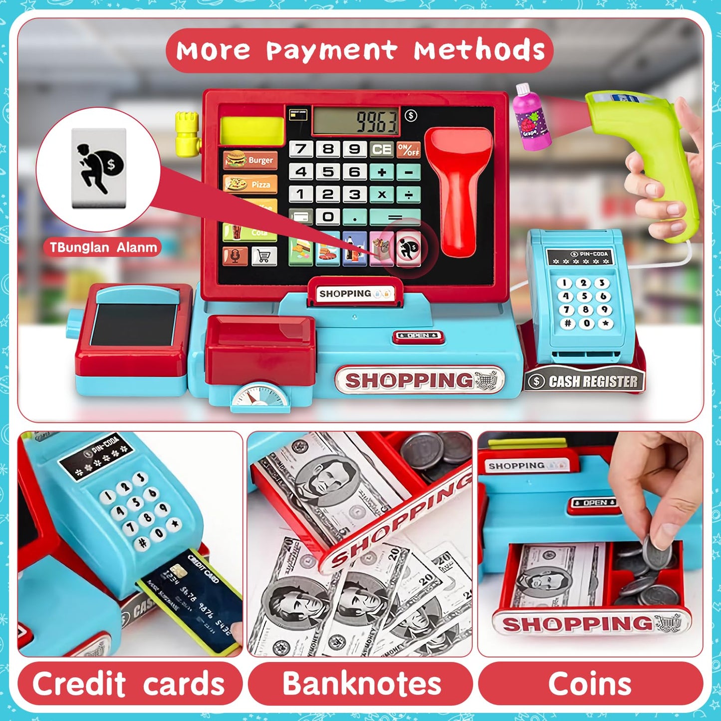 VOPOGLNE Cash Register Playset for Kids – Real Calculator, Music & Pretend Store